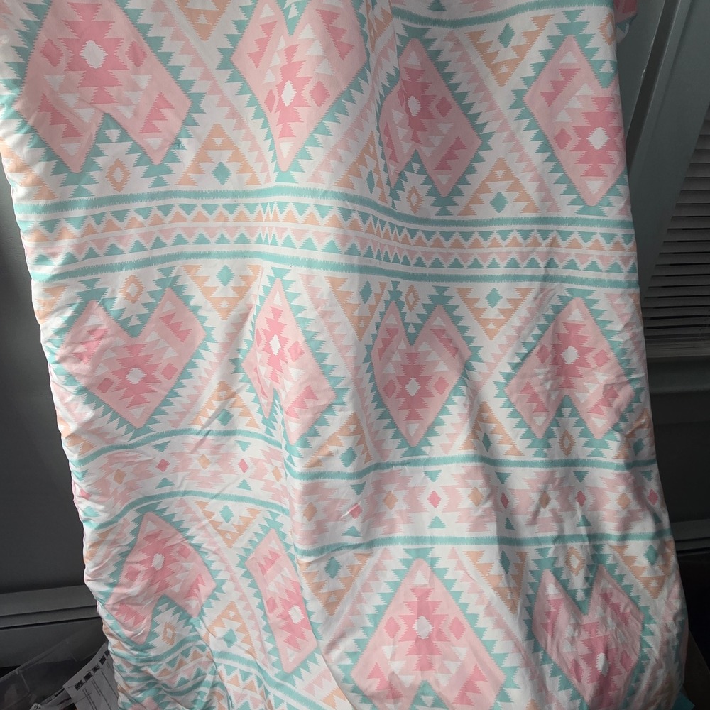 Carters Kids Southwestern Geometric Print Pink Teal Comforter 41.5" x 56"